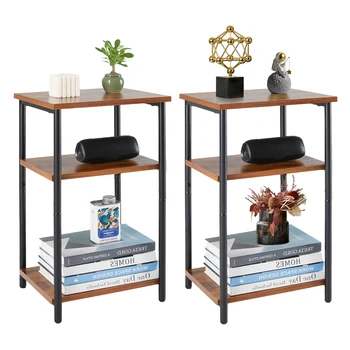 JHK 2/3-Tier End Table Side Tables with Adjustable Feet Small Nightstand Steel Frame Space-Saving for Bedroom Living Room Office 1