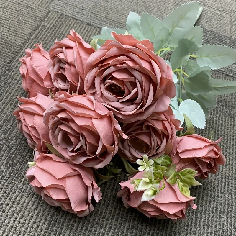Elegant 9-Head Rose Bouquet for Wedding Decor or Photography Props