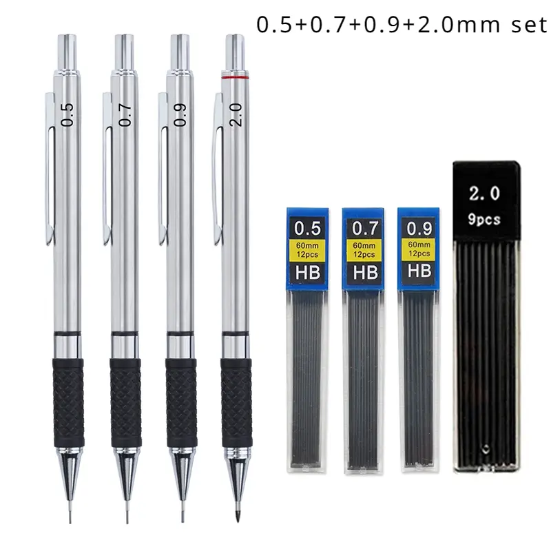 Metal Mechanical Pencil Set with Pencil Grip, Leads Art Drawing Student Office Supplies 0.5/0.7/0.9/2.0mm Automatic Pencil - Image 7