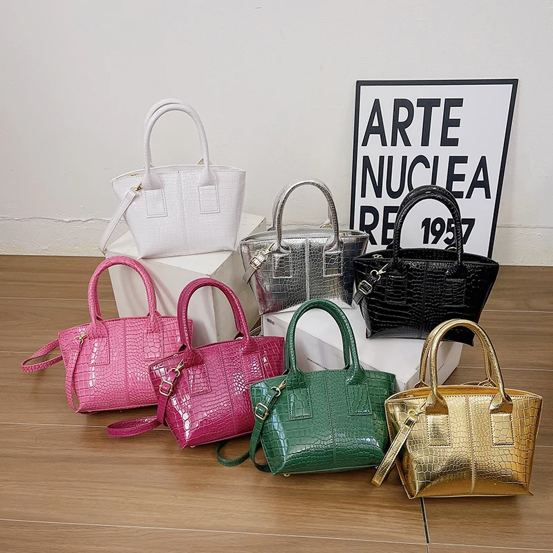 Women's Crocodile Embossed Leather Satchel Bag - Top Handle Purse With Detachable Crossbody Strap