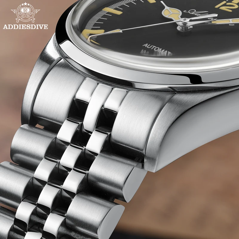 ADDIESDIVE Men's Watches Jubilee Strap Luminous 100m Waterproof 316L Stainless Steel Automatic Mechanical Watch Reloj Hombre
