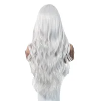 Perruque synthétique longue bouclée ondulée blanche argentée, perruque d'imitation blanche Pure élégante à la mode pour femmes 4