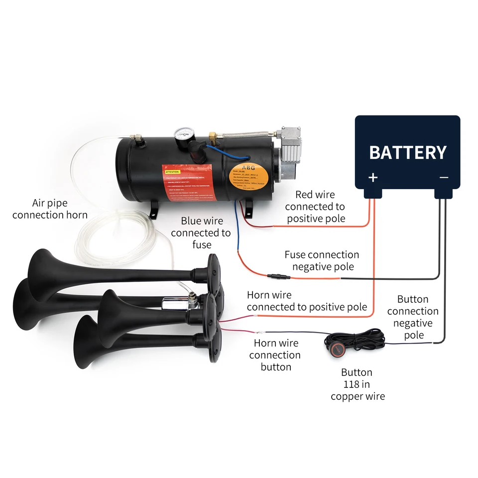 4 Train Air Horn Kit Semi Truck Boat w/ 150 PSI Compressor 12V 3 Liters Truck Accessoires
