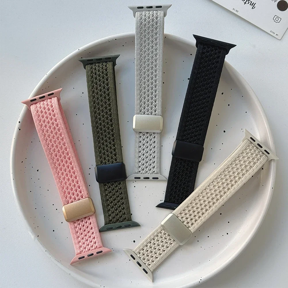 Braided Nylon Strap for Apple Watch Band Ultra 2/1 49mm 46mm 45mm 44mm 42mm 41mm 40mm Magnetic Bracelet For IWatch 10 9 8 Se 7 6