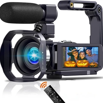 전문 캠코더 와이파이 디지털 비디오 카메라, 유튜브 스트리밍 브이로그 레코더, 18X 타임 랩스 웹캠 스태빌라이저 비디오캠, 4K
