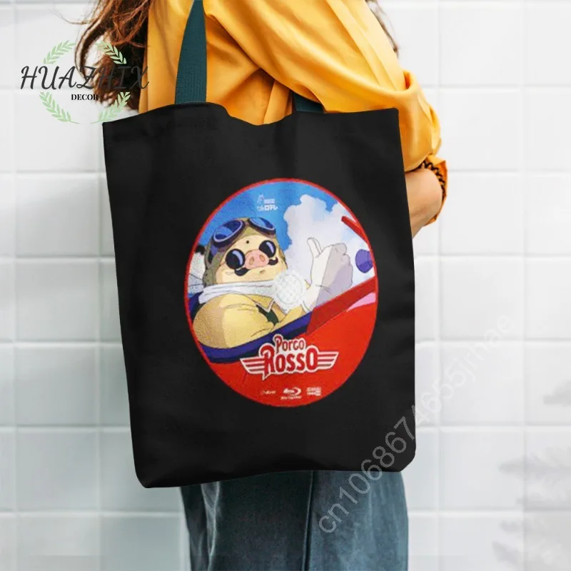 

Porco Rosso Handbag Studio Ghibli Handbags Totebag Shoulder Canvas Tote Bags for Women School Aesthetic Reusable Shopping Bag
