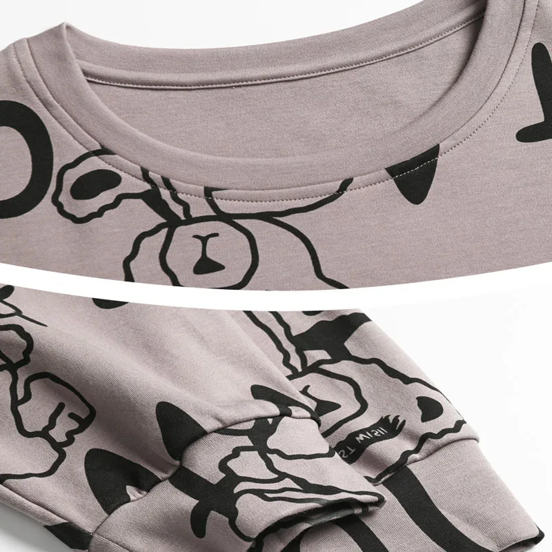 Pajamas Set Plus Size Men Autumn Winter Long-Sleeved Loose Leisure Cartoon Bear Striped 2PCS