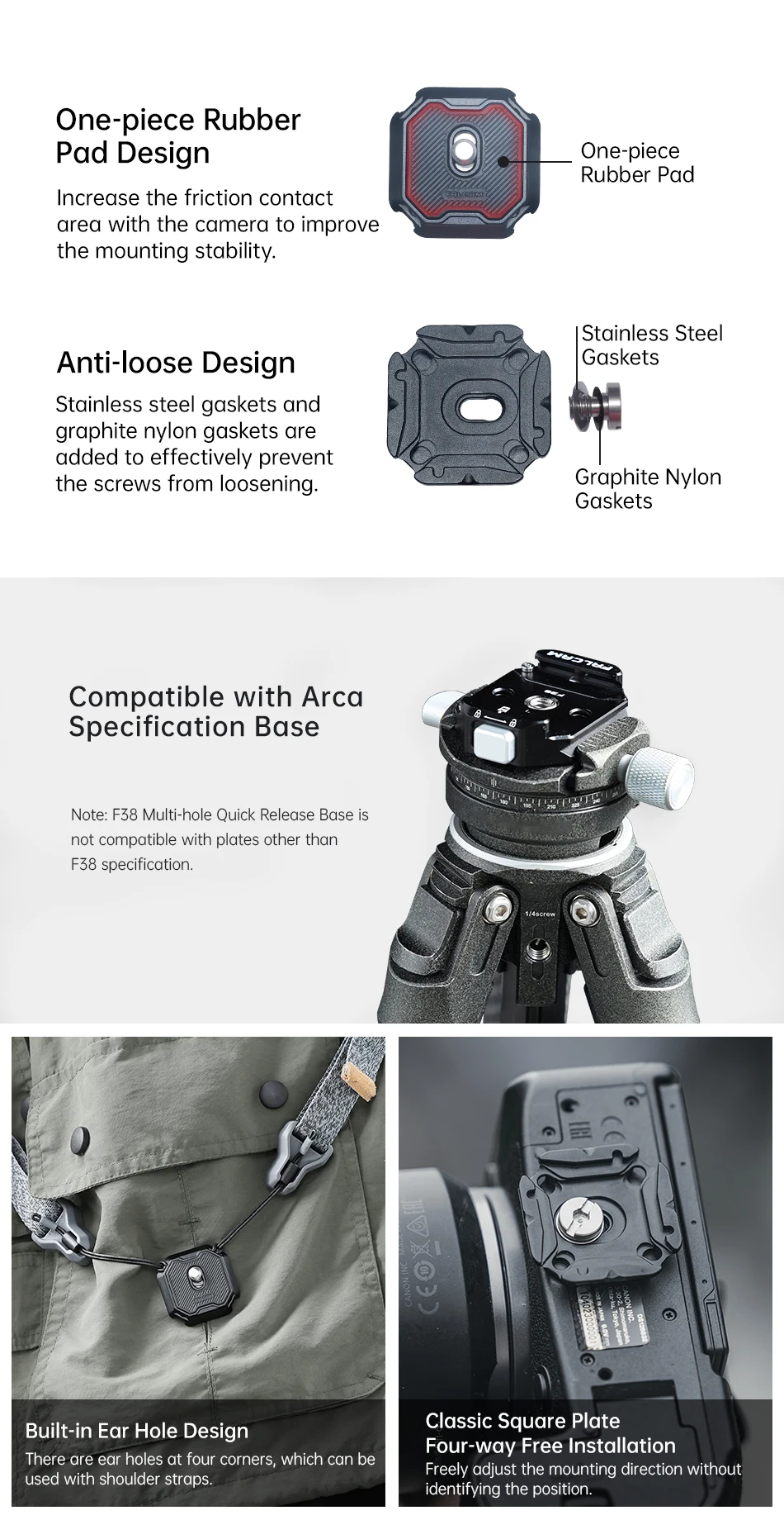 F38 Multi-Hole Quick Release System Plate Universal DSLR Camera Gimbal Arca Swis