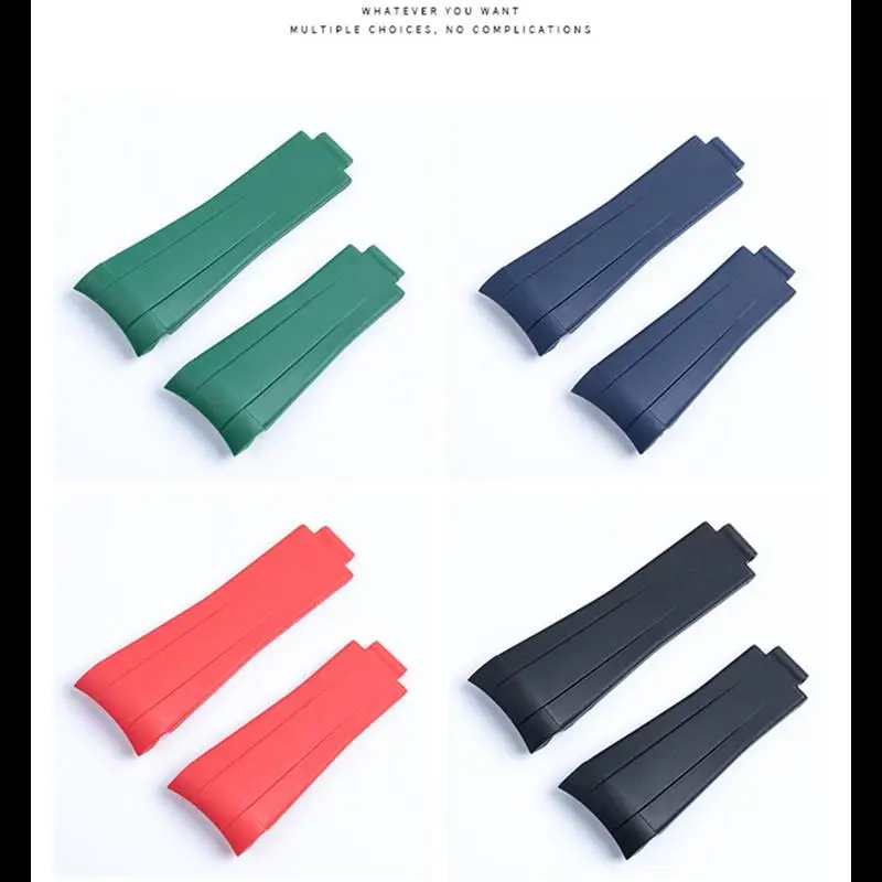 SCHIK 20mm Rubber Watch Band Black Adjustable Fold Buckle Watch Band For Rolex Strap For Submariner GMT OYSTERFLEX Daytona