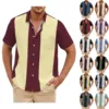 Fashion Business Stripped Splicing Shirt For Men Vintage Casual And Versatile Button Down Bowling Short Sleeve Summer T-Shirt 5