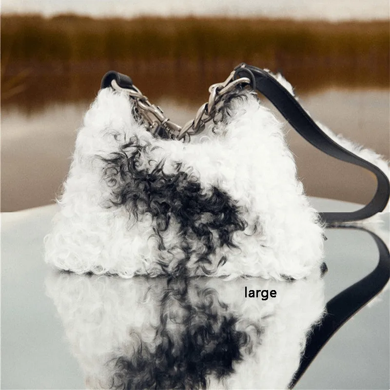 Designer Lambwool Women's Bags Women's Handbags Winter Soft Plush Tote Bags Women's Lambwool Small Square Shoulder Bags New
