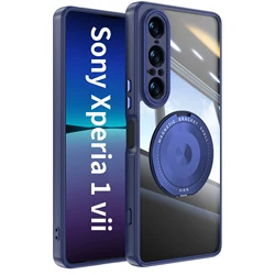 Magnetic Stand Glossy Clear Acrylic Hard Case - Shockproof Protection Back Cover for Xperia 10 VI (Blue)
