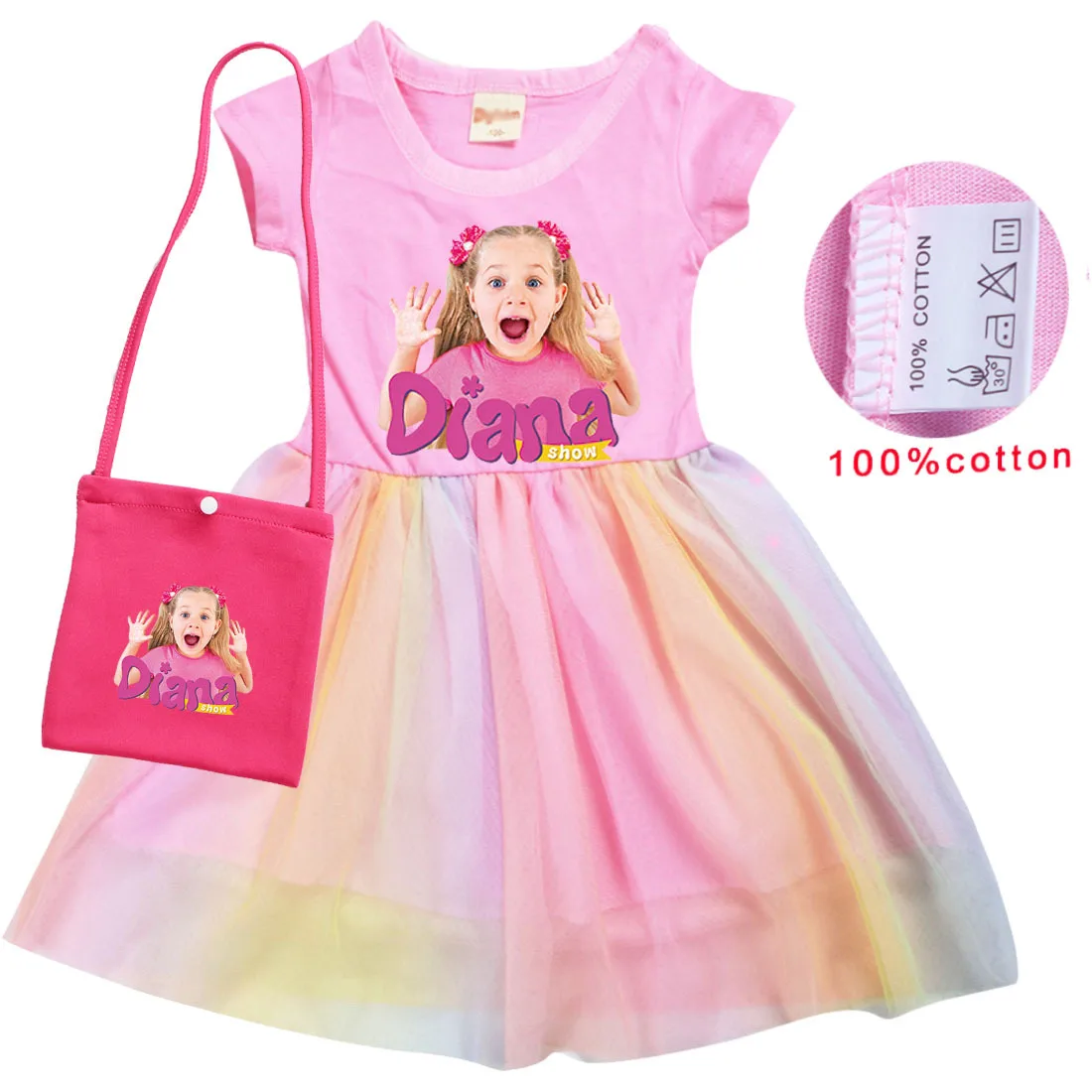 Diana and Roma Clothes Kids Short Sleeve Dress with Bag Baby Dresses Toddler Girls Halloween Girl Costume Children's Clothing