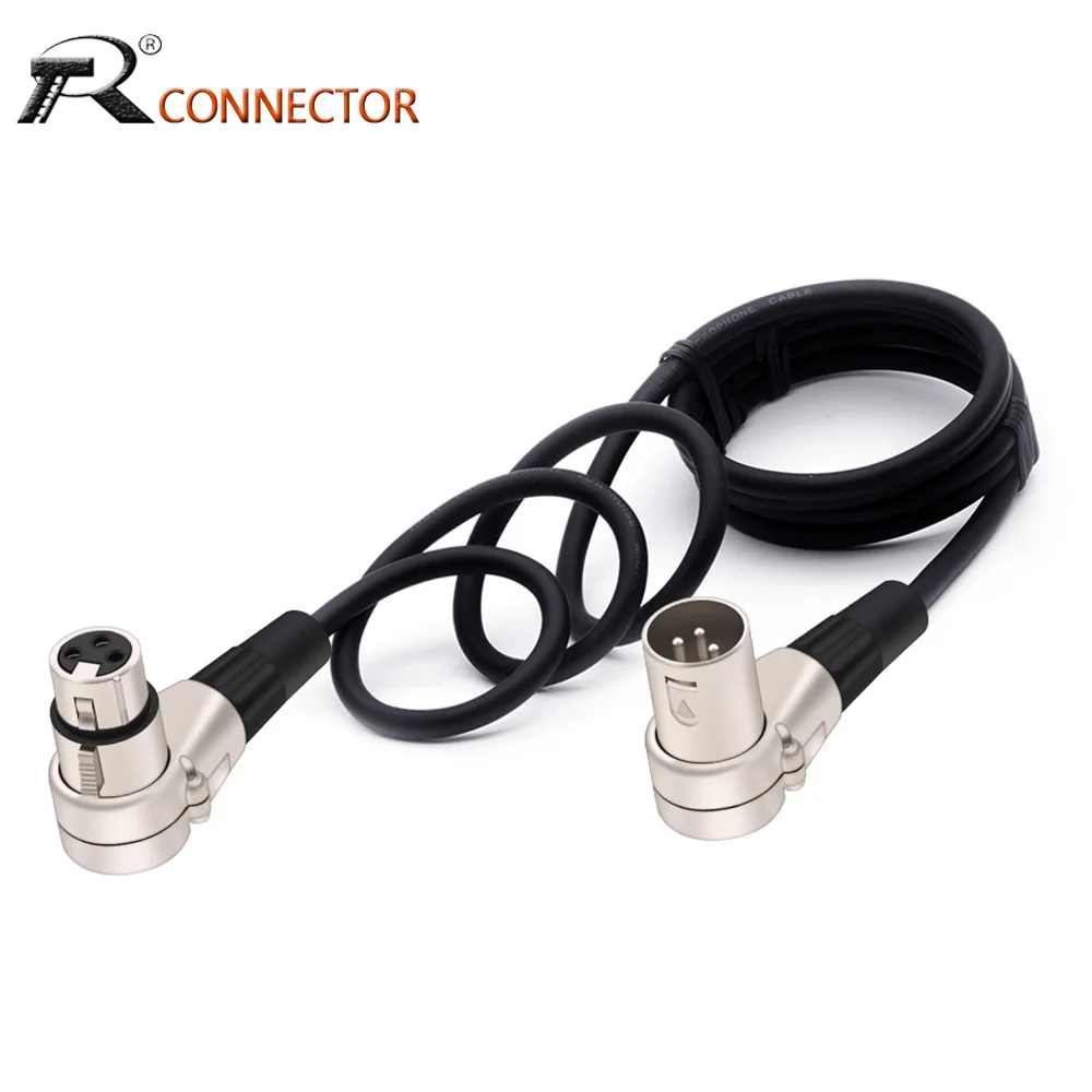 Ângulo Direito Cabo de Extensão Xlr Macho para Fêmea Ofc Áudio Folha Mais Trançado Blindado Microfone Mixer Amplificador 3pin