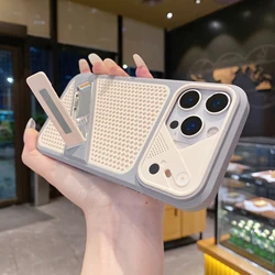 Honeycomb Cooling Shockproof Phone Case with Foldable Stand - iPhone 15 Plus (Gray)