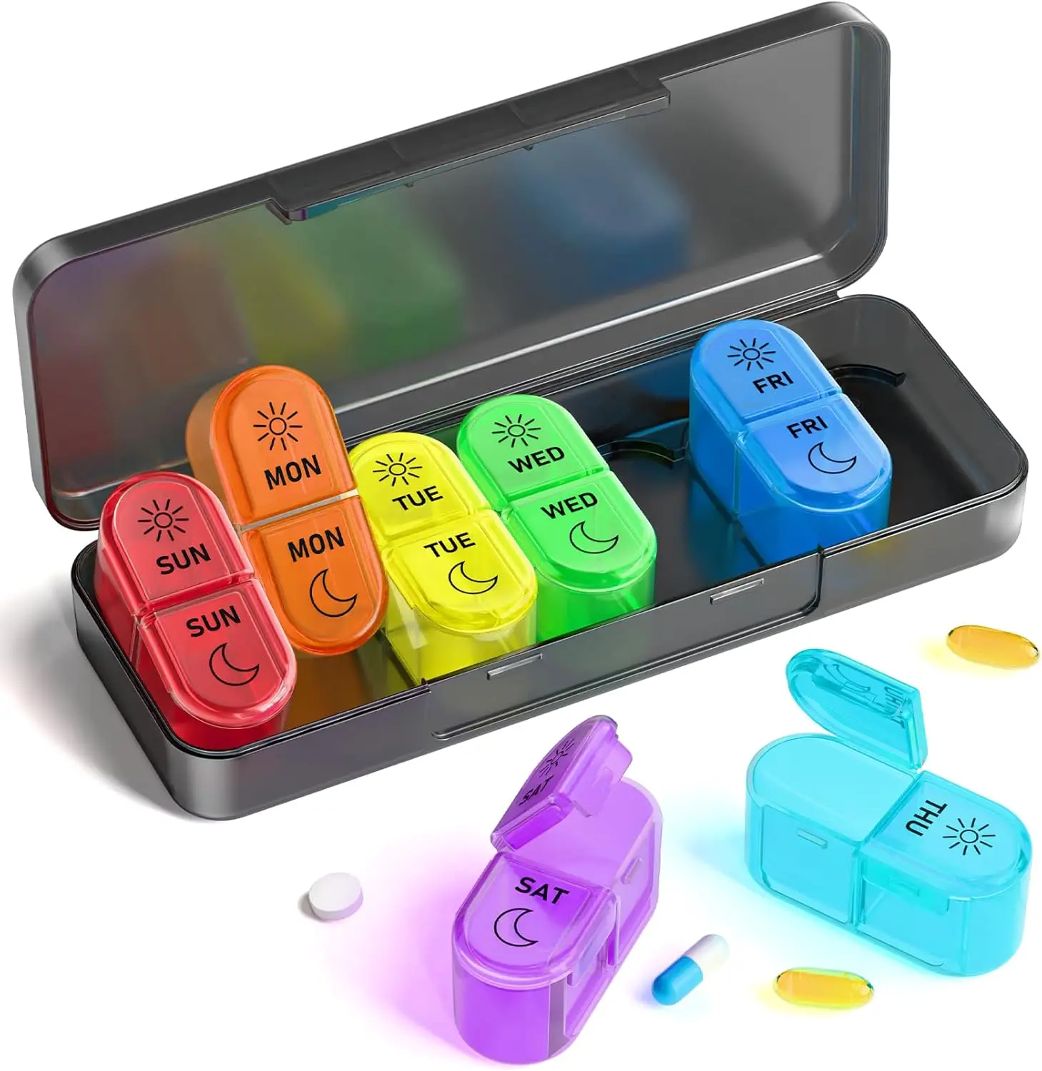 Weekly AM/PM Pill Organizer - Compact Travel Medicine Case