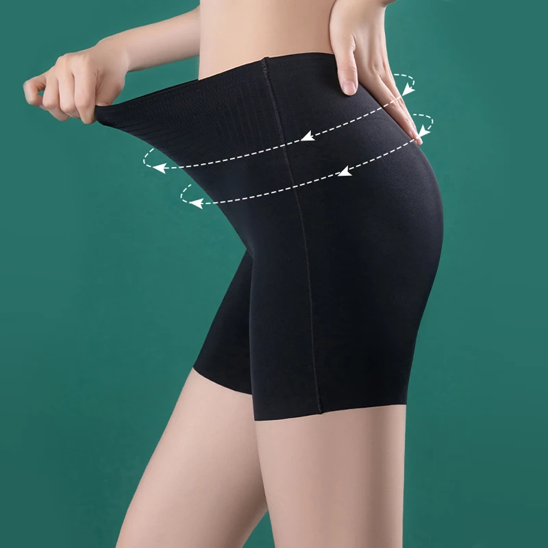 Women's Seamless Shorts Ice Silk Safety Pants High Waist Hip Lift Large Size Boxer Panties Anti Friction Under Skirt Shorts