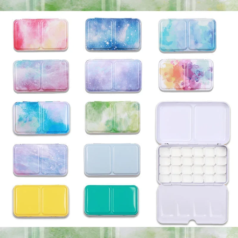 Paint Tray Professional Empty Palette Storage Tin Iron Box with Pans For Watercolor/Oil/ Acrylic Paints