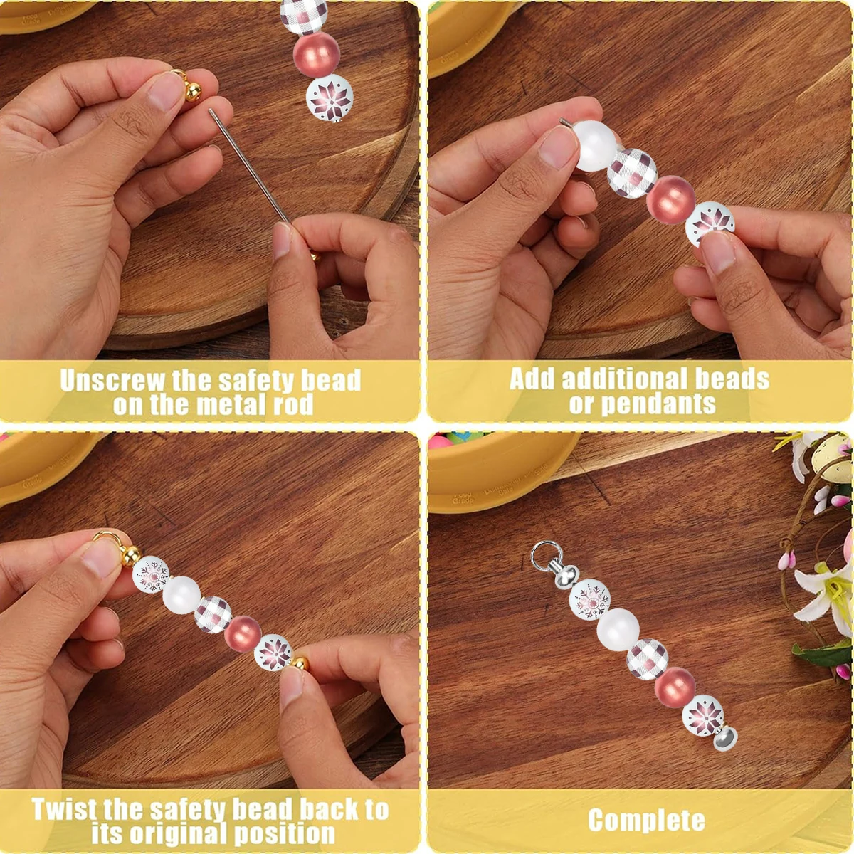 수제 DIY 키체인 세트, 체인 펜던트, 휴대용 키체인 및 쥬얼리 제작 공예 용품, DIY 구슬 장식, 15 개