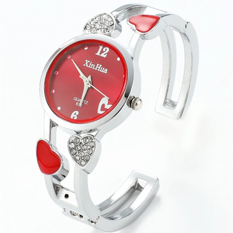 Red Heart-Shaped Silver Women\'s Watch Vernier Heart Shaped Watch with Rhinestones outside Movable  main image 4