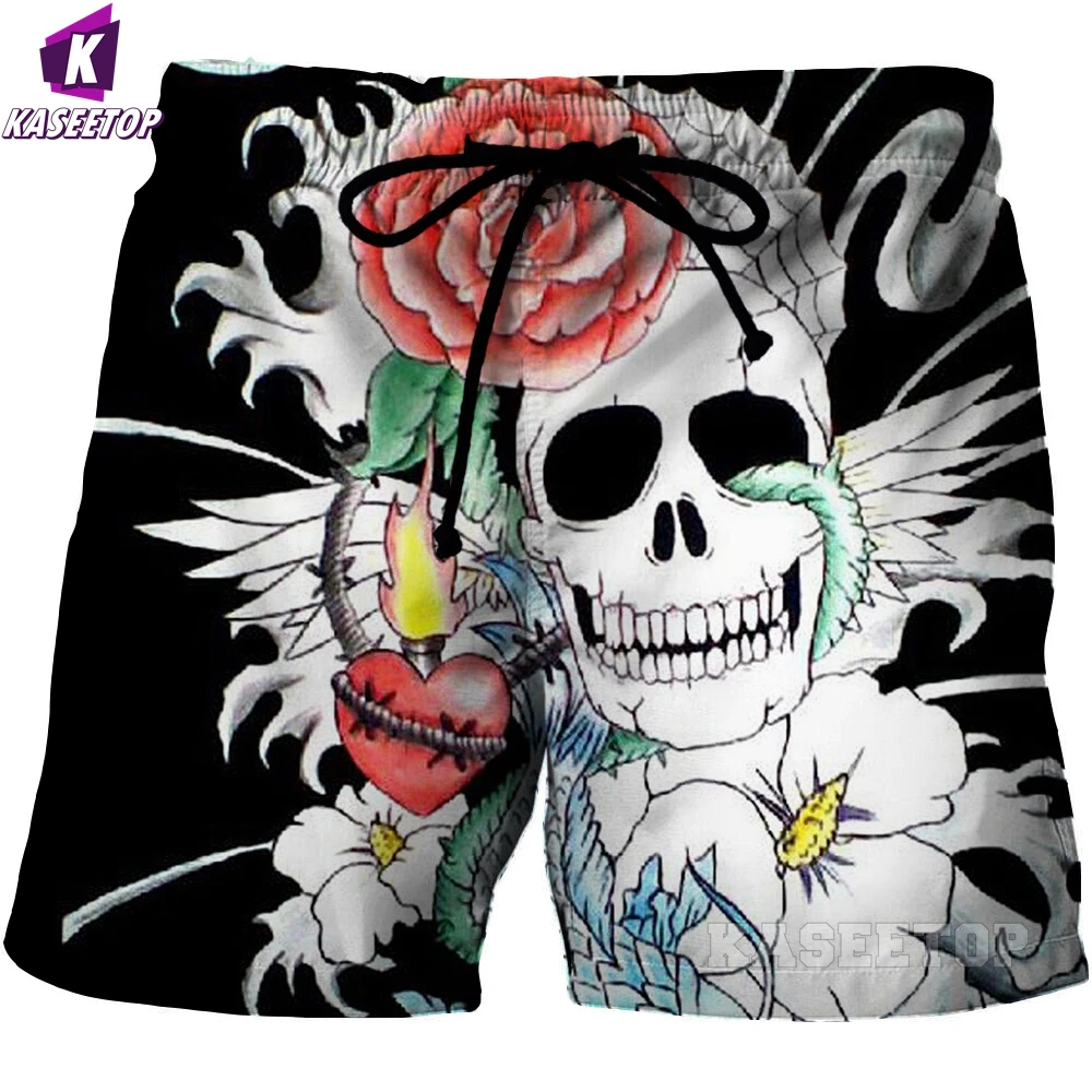 Pantaloncini Da Spiaggia Con Grafica Teschio Da Uomo Modello 3D Boardshorts Con Cranio Scuro Menwomen Skeleton Hip Hop Pantaloni Corti Abbigliamento T