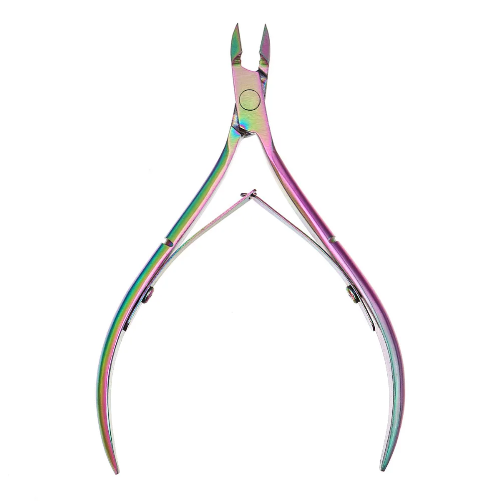 Monja Nail Art Colorful Stainless Steel Cuticle Pusher Scissors Dead Skin Remove Cleaning Nipper Manicure Tools