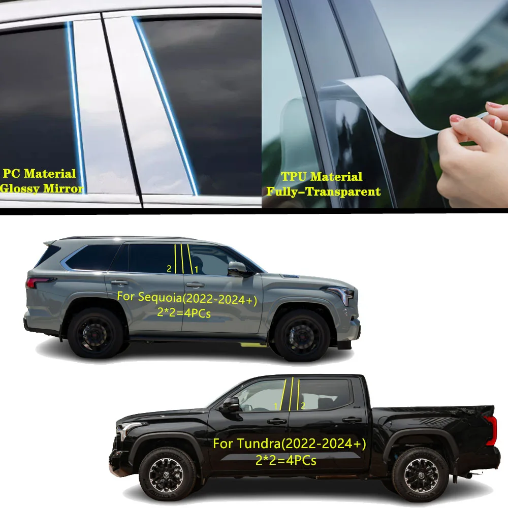 

For Toyota Sequoia Tundra 2022 2023 2024 Car TPU/Glossy Mirror Pillar Post Cover Door Trim Window Molding Sticker