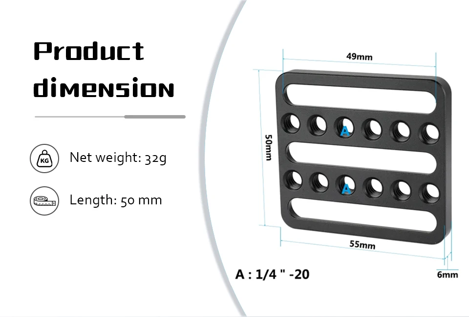 Description Picture 3 of itemCAMVATE Mini Square Camera Cheese Plate Extension Plate With 1/4" Mounting Points For DSLR Camera Accessories DIY Configuration