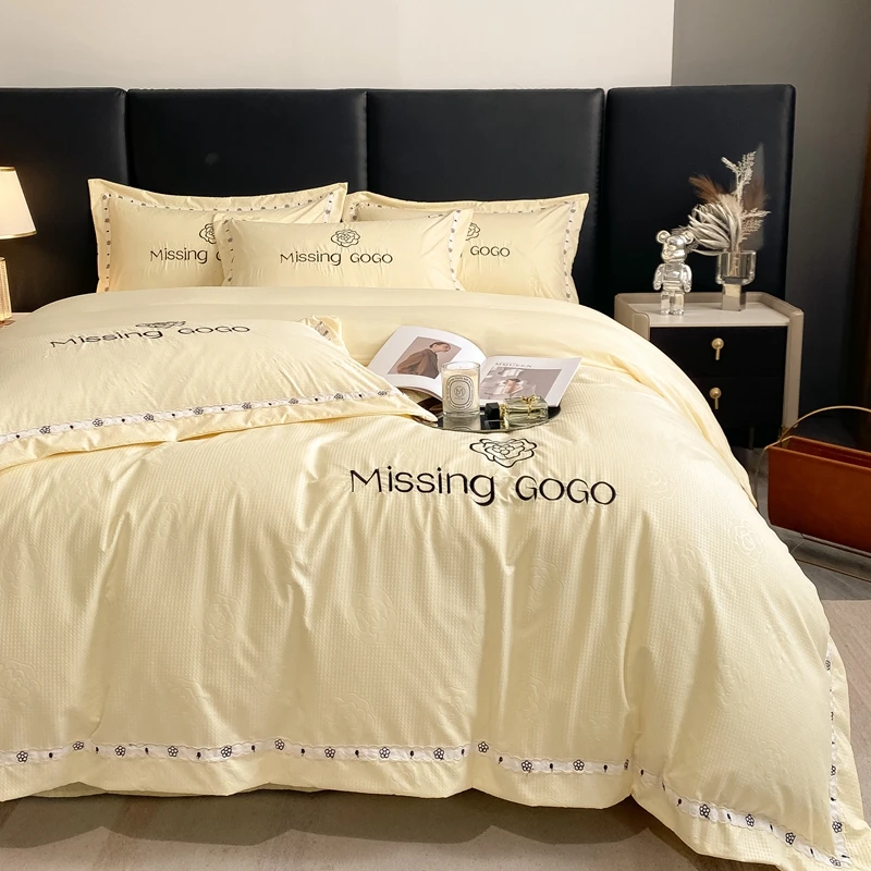 

Comforter Sets Ins Style Bedding Set Washed Cotton Single Flat Sheet Duvet Cover Pillowcase Embroidery Queen Size Bed Linen