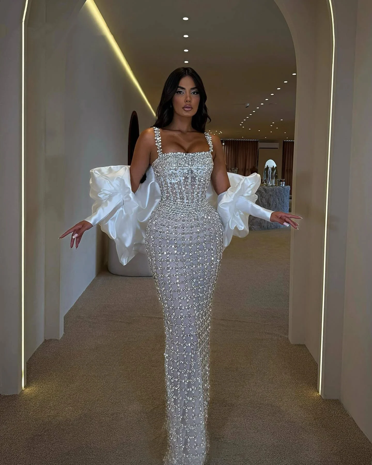 فساتين زفاف كريستال رائعة مطرز بالخرز زي العرائس ح...