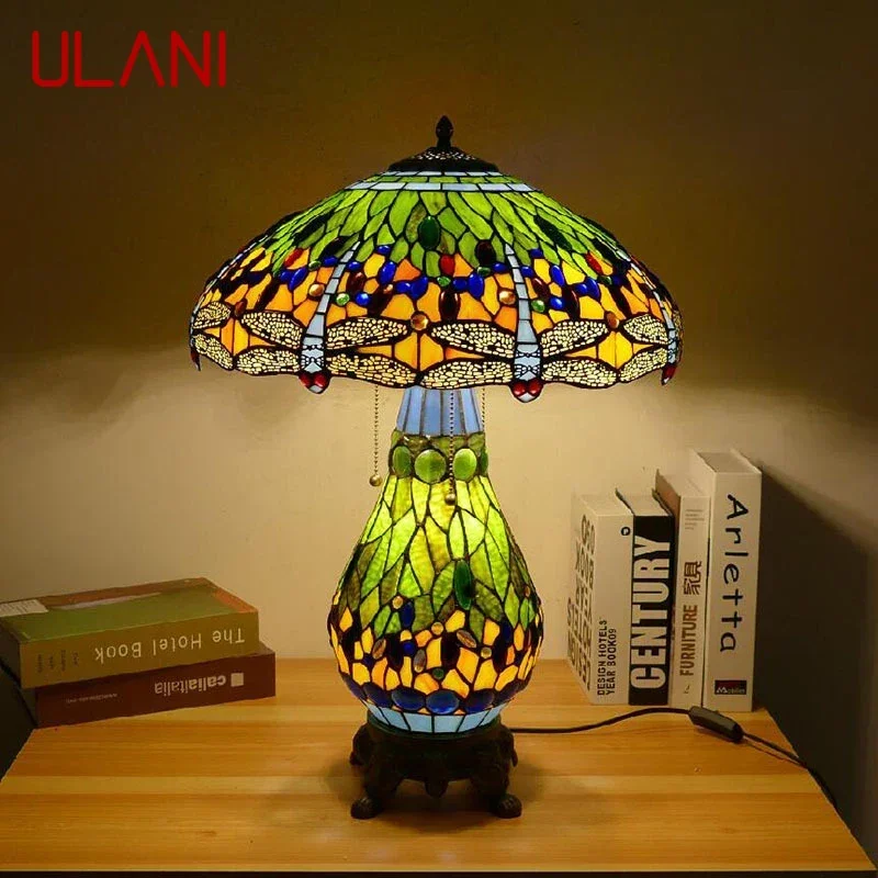 

ULANI Tiffany Table Lamp American Retro Living Room Bedroom Lamp Luxurious Villa Hotel Stained Glass Desk Lamp