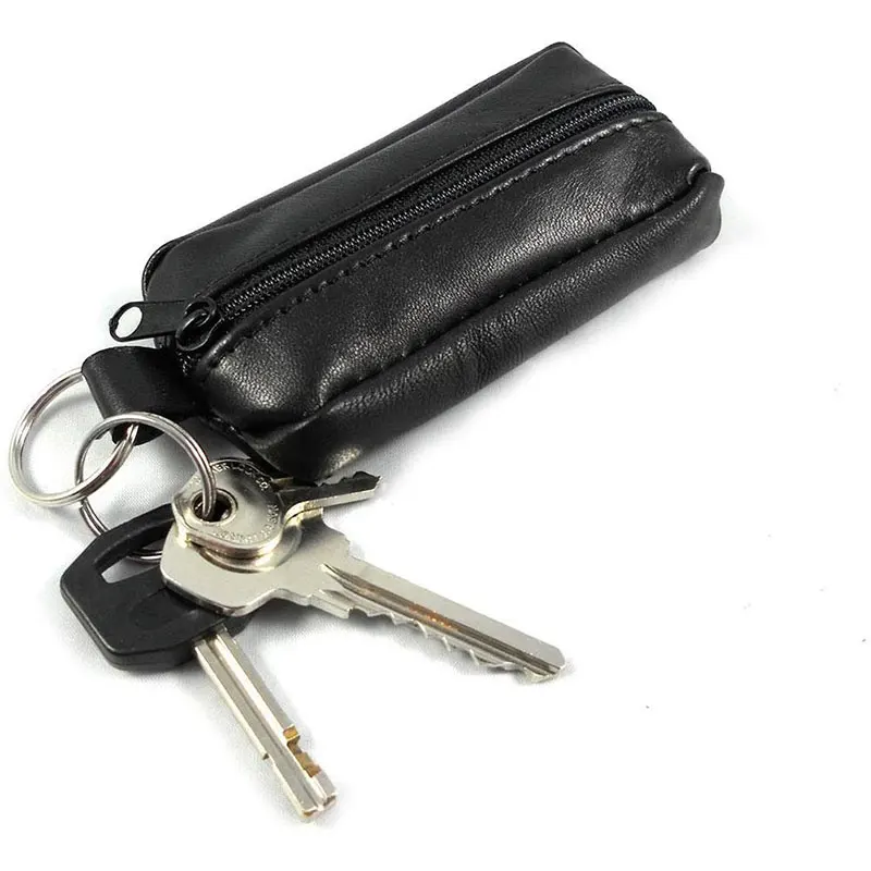 black zipper key holder wallet