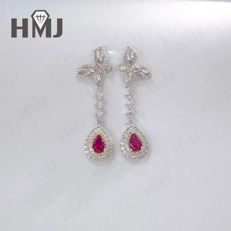 925 Sterling Silber Ohrringe mit Laborgezüchteten Edelsteinen 1ct Birnenförmiger Schliff Grün/Rot/Blau Luxuriöses Muttertagsschmuckgeschenk für Sie Jubiläum – Detail 9