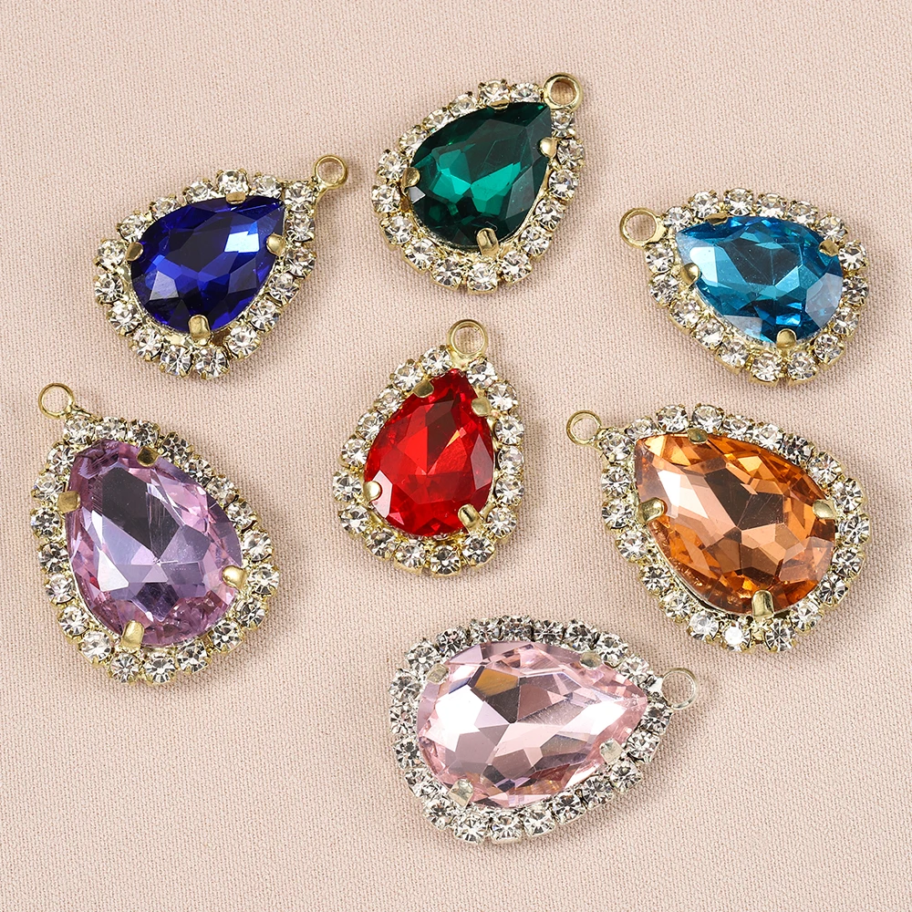

10 Шт. Винтаж Rhinestone Капля Шармы Блестящий Кристалл Стекло Капля Воды Слеза Подвески DIY Ювелирные Изделия Изготовление Ожерелье Аксессуары