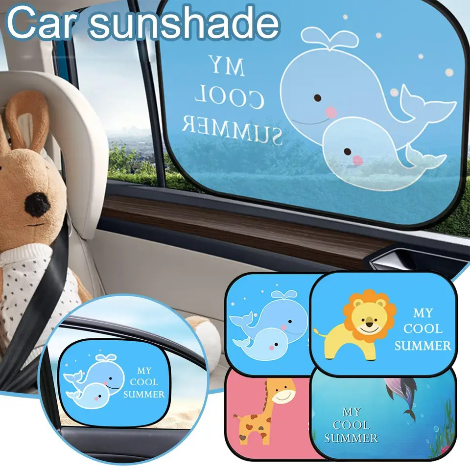 2pcs Car Side Window Sunshade Cartoon Patterned Auto Sun Shades