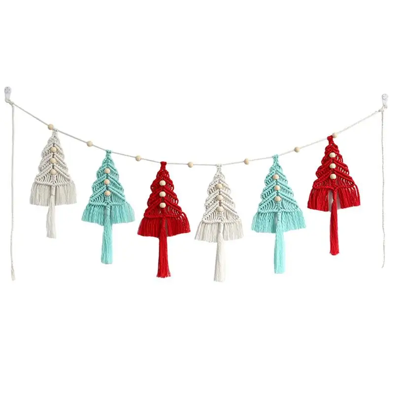 

6pcs Cord Cotton Christmas Tree Macrame Kit Woven Xmas Festival Hanging Ornaments Handmade Creative Gift Home Decoration