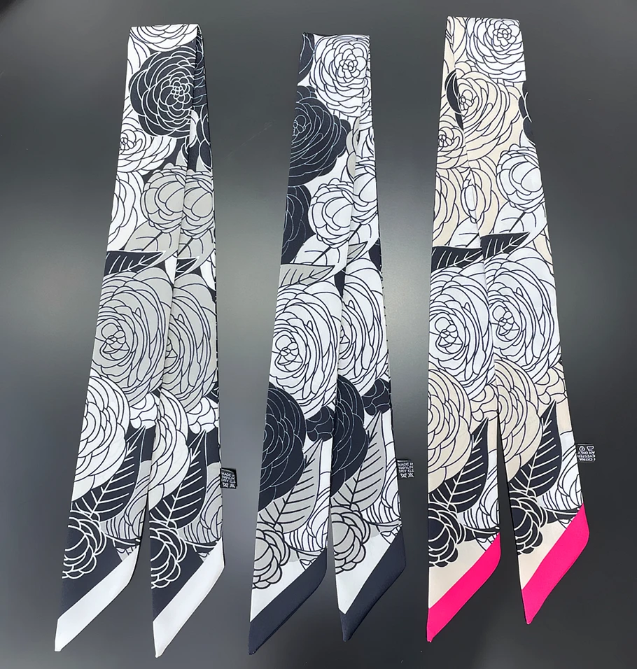 

Brand Scarf Design Rose Bag Silk Scarves Women Fashion Neckerchief Scarf For Ladies Hair Accessories Foulard Headbands