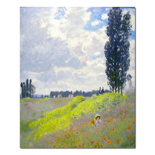 Village Landscapes Canvas Art Walk in the Meadows at Argenteuil Claude Monet Painting