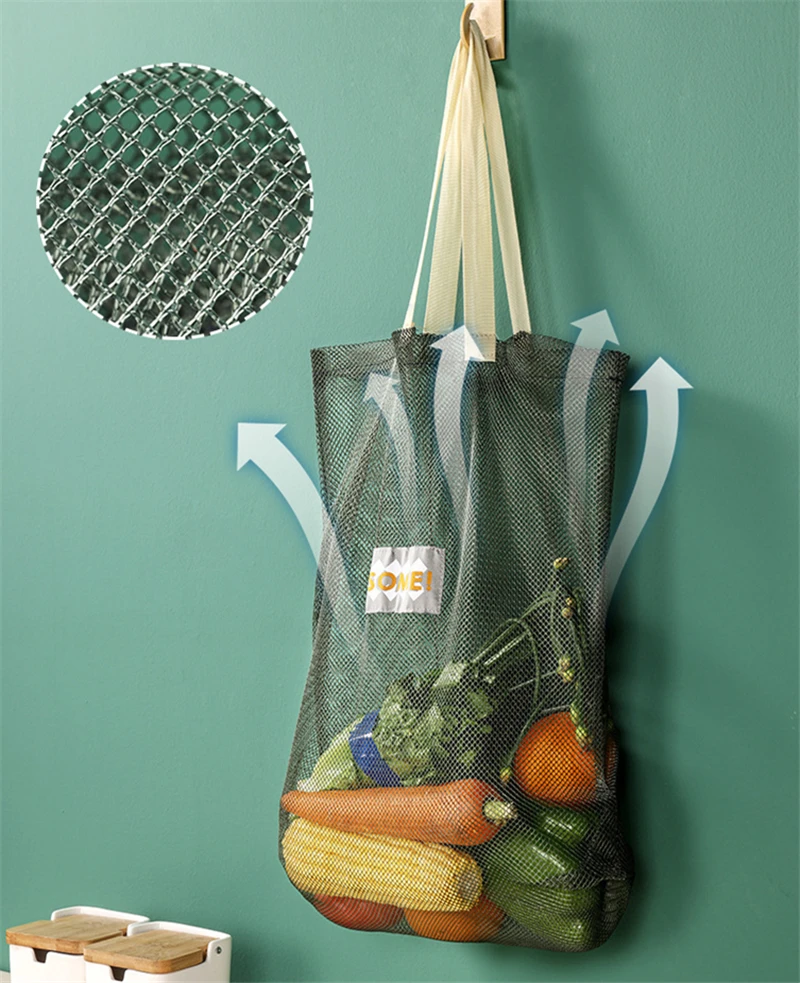 Portable Shopping Bag Reusable Storage Mesh Bags Washable Handbag Grocery Fruit Vegetable Hollow Net Bag Garlic Onion Organizer