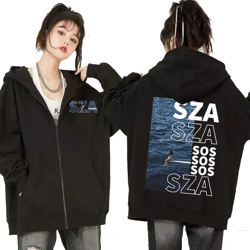 Singer Sza Sos Music Album Tour 2024 Zip Up Felpe Moda Vintage Donna Uomo Giacca Felpa Casual Fleece Zipper Hoodie Coat