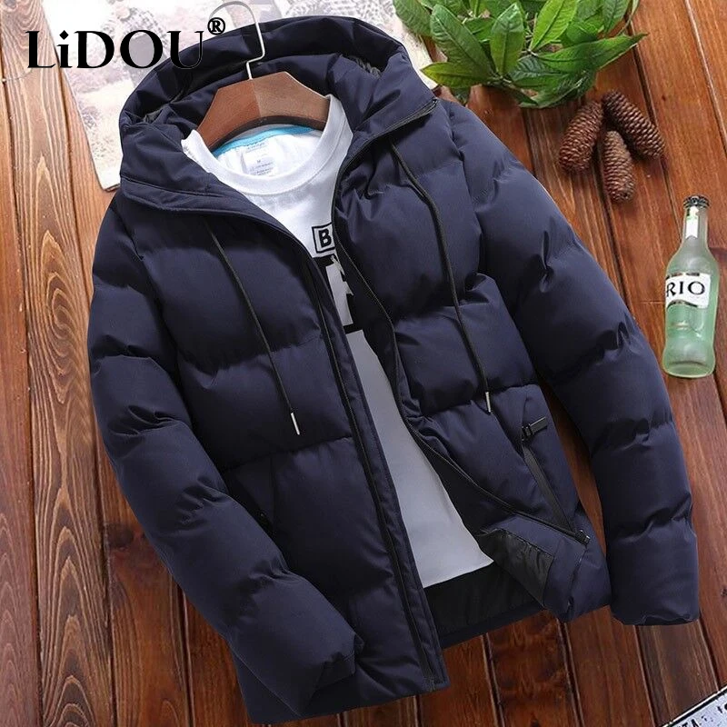 Autumn Winter New Solid Color Fashion Long Sleeve Parkas Man High Street Hooded Casual Slim Y2K Zipper Pockets Warm Outwear 2021 new brand jacket men zipper spring autumn casual solid hooded jackets men s outwear coat slim fit high quality street cloth