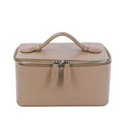 Elegant Women's Saffiano Leather Hanging Toiletry and Makeup Organizer - 21.5x11.5x13cm (PU nude)