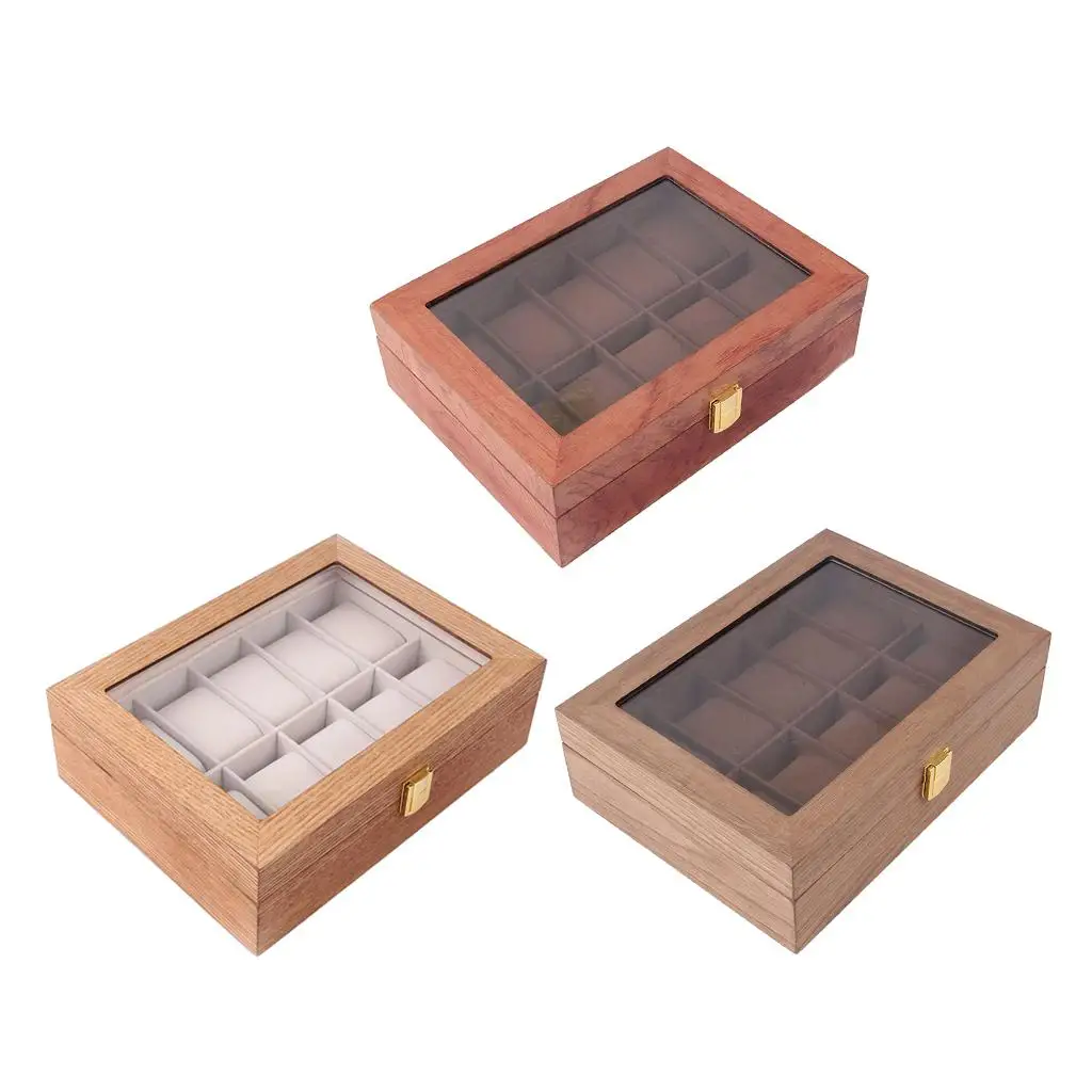 

10 Slots Box Wood Watches Display Case, Jewelry Storage Organizer with Removable Soft Pillows, Watch Collection Box
