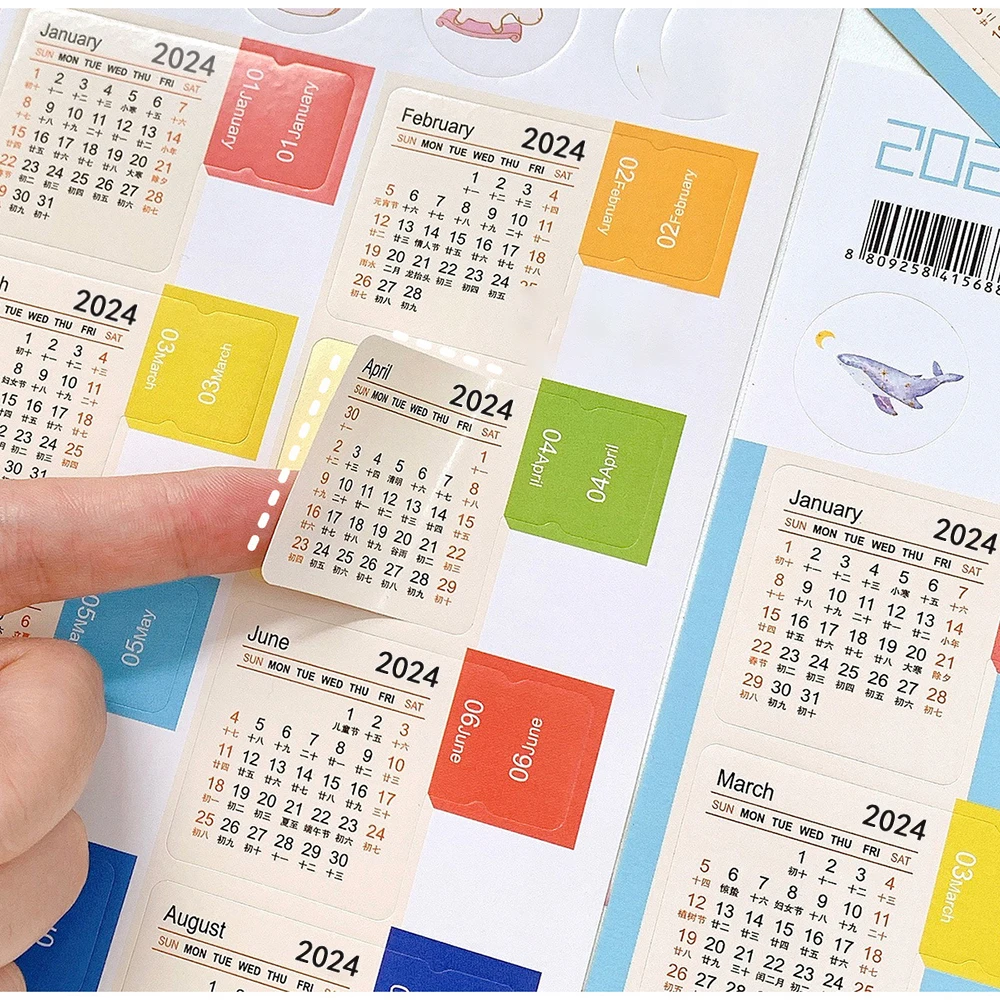 2 Sheets 2024-2025 Calendar Stickers Kawaii Monthly Calendar Stickers Bookmark Notebook Agenda Planner Index Labels Stationery