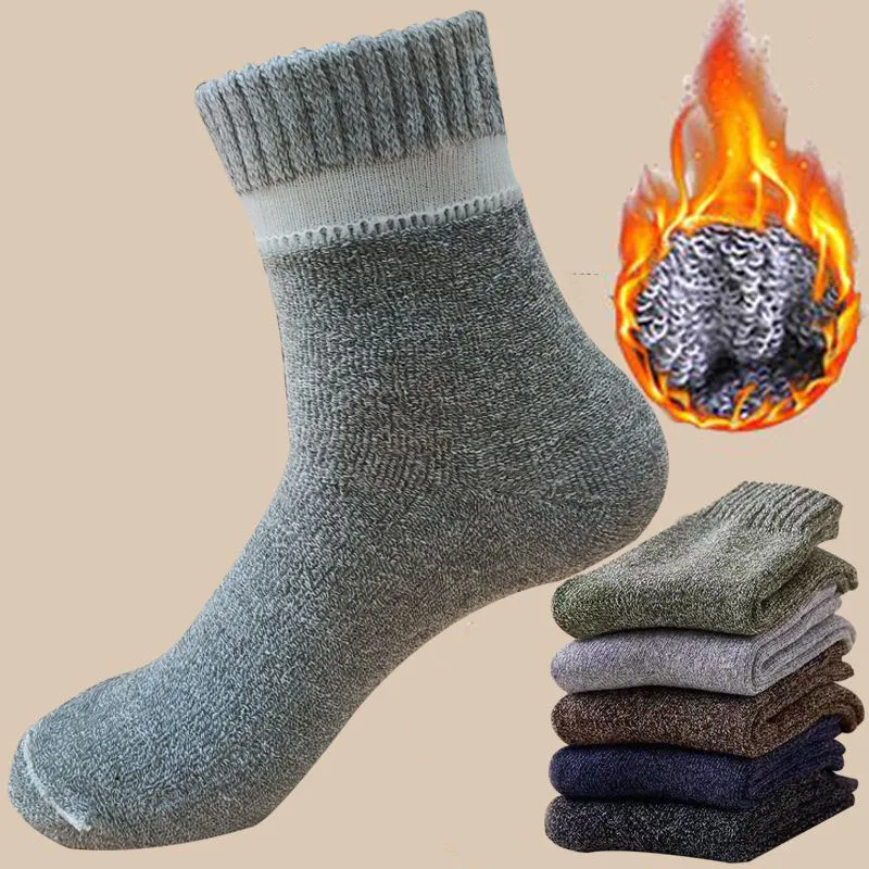 5pairs Winter Wool Warm Socks Women Male Men Socks Super Thicker Solid Socks Merino Wool Socks Against Cold Snow Terry Socks