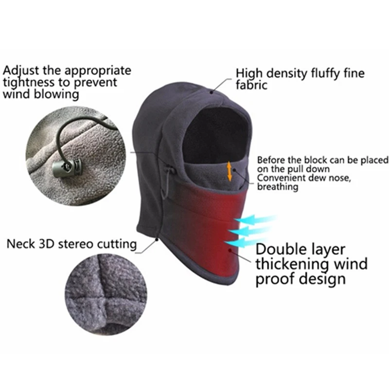 Winter Accessories Unisex Women Men Polar Fleece Hood Hat Casual Beanie Ski Snow Cap Snood Scarf Warmer Thermal