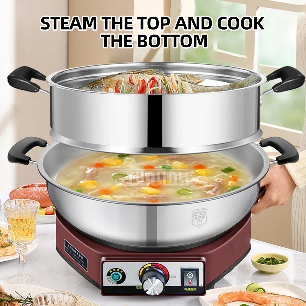 40cm Stainless Steel Cooking Pot Multifunction Non Stick Electric Frying Pan  Kitchen Cooking Tool 3