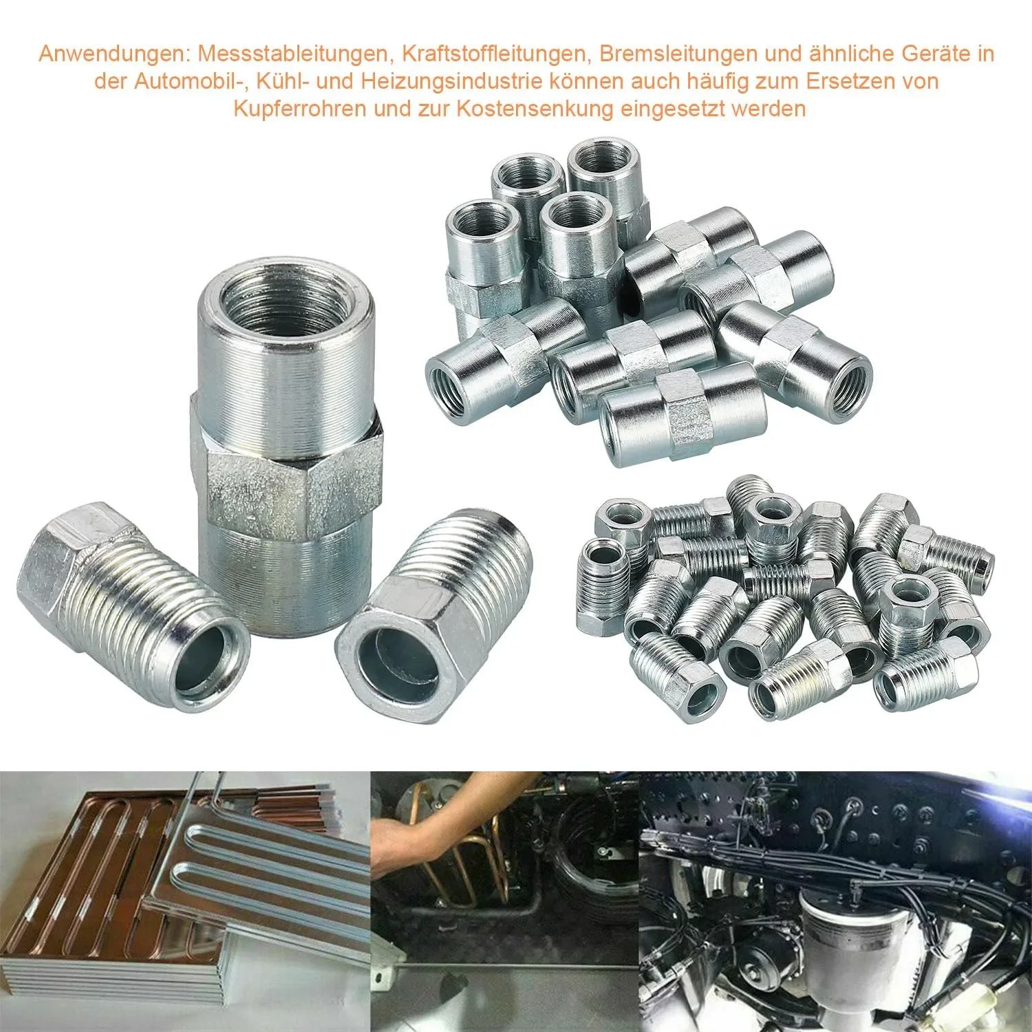 Newest 2*5m 3/16" (4.75mm) Brake Pipe With 20 Nuts And 10 Connector Kit Steel Plated PVF Brake Pipe Hose