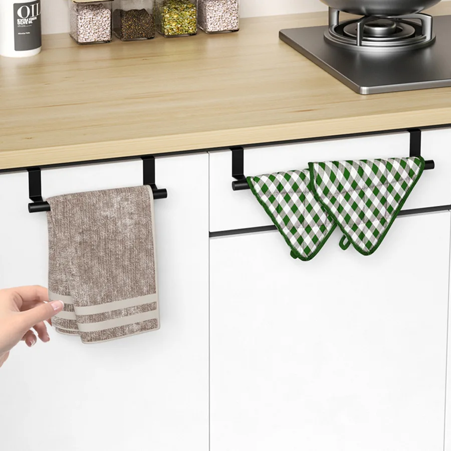 Towel Rod Steel Metal Wire Over Cabinet Towel Rack Storage Organizer Bathroom Door Hanging Rack Punch-free Rag Hanger