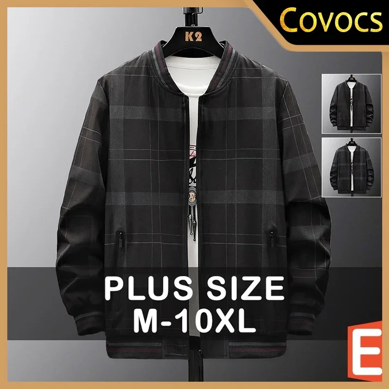 

[M-10xl] бейсбольная куртка большого размера, мужская клетчатая куртка с длинным рукавом, Мужская Осенняя Повседневная Свободная уличная спортивная куртка на молнии